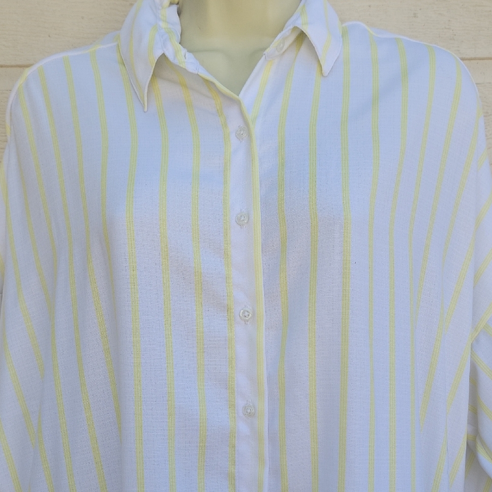Peixoto White and Yellow Striped Button-Front Dress Size One Size - Picture 8 of 12